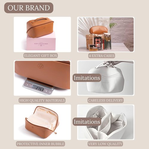 Travel Makeup Bag Waterproof Open Flat with Compartments, Large & Small Makeup Bag Organizer, PU Leather Toiletry Bag for Women, Cosmetic Bag, Make up Case Pouch, Make up Bags (5 Pieces Set)