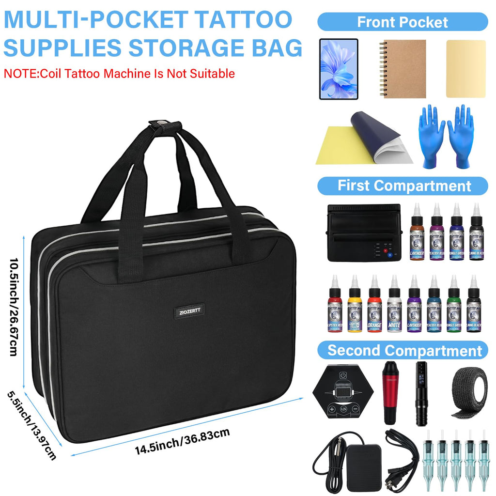 ZIOZERTT Tattoo Travel Case for Equipment and Supplies,Black,Bag Only