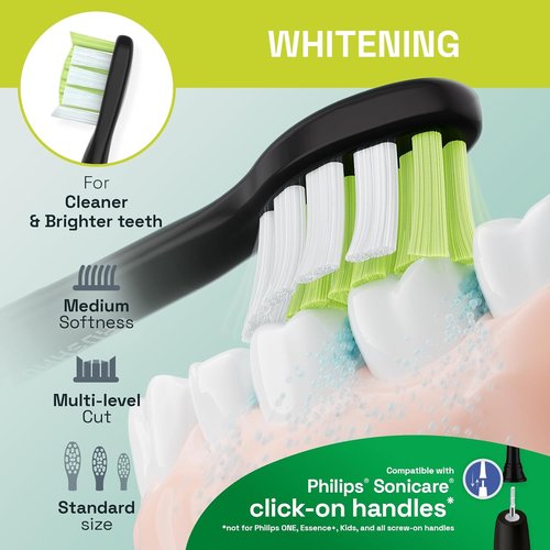 Brushmo Whitening Toothbrush Heads - Compatible with Philips Sonicare DiamondClean HX6062/65 | 8 Pack, Black