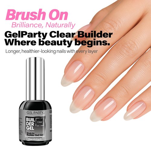 GELPARTY Clear Builder Nail Gel Set 2×15ml – HEMA-Free TPO-Free Self-Leveling Brush-On Hard Gel Soak-Off UV/LED 7-in-1 for Nail Extensions Overlays Strengthening & Rhinestones