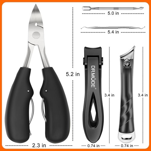 DRMODE Toenail Clippers for Thick Toenails, Long Handled Toe Nail Clippers for Thick Nails for Seniors with Wide Opening, Professional Stainless Steel Slanted Curved Ingrown Toenail Clippers for Men