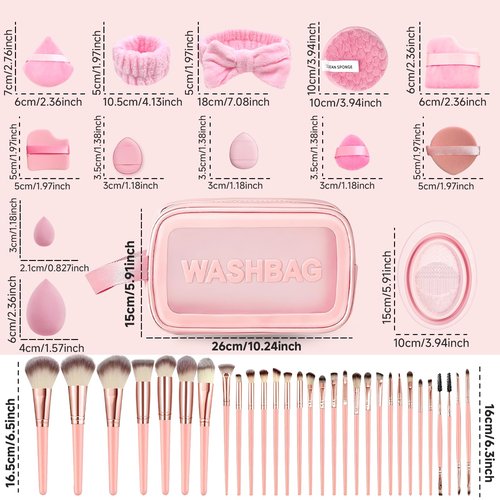 CLRDZN 70Pcs Makeup Brushes Set, Pink Professional Makeup Brush Set Multi-functional Makeup Brush Kit, Eye and Face Makeup Brushes & Tools, Premium Synthetic Facial Makeup Accessories
