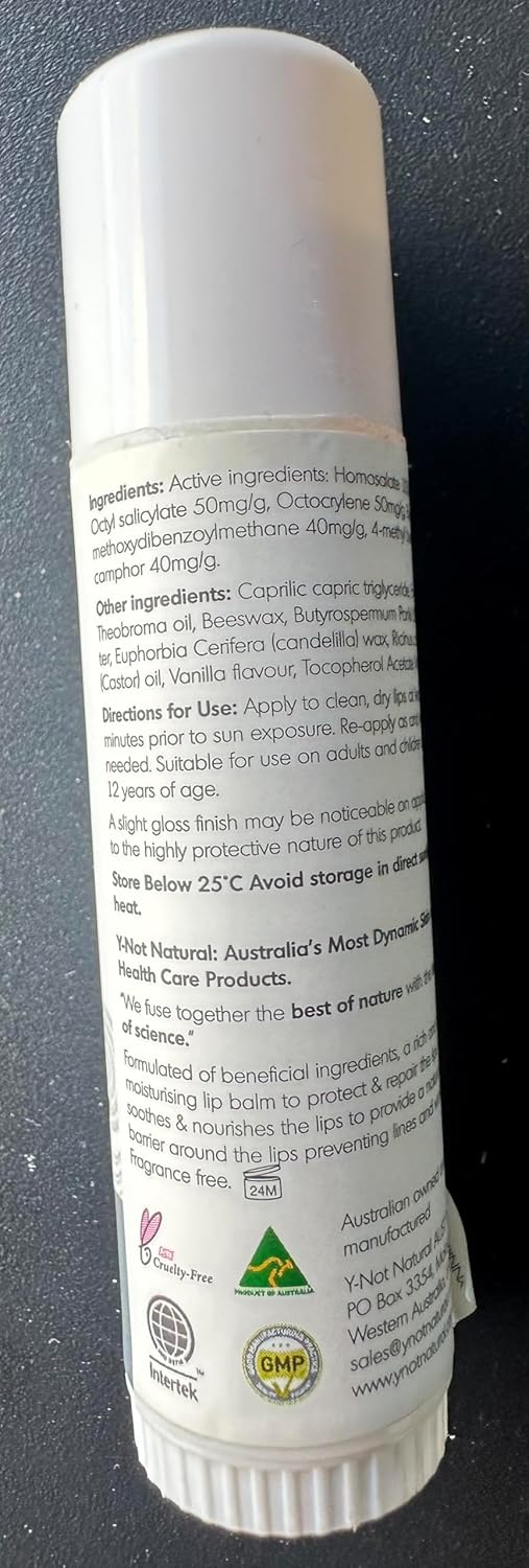 Y-Not Natural Emu Oil Moisturizing Lip Balm - Hydrating SPF50+ Protection, 15g Stick