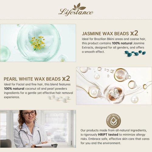 Lifestance Waxing Kit for Women & Men - White L3 Digital Warmer, Silicone Wax Pot Liner, Hair Removal Kit with 14.1oz Hard Wax Beads & Oil Spray, Professional for Home Brazilian Bikini Face Leg Body