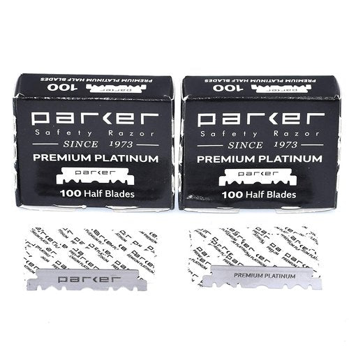 Parker Premium Platinum 1/2 Blades, ** 200 Count **, For Professional Barber Razors, Shavette Razors and Disposable Blade Straight Razors that accept Half of a Double Edge Razor Blade