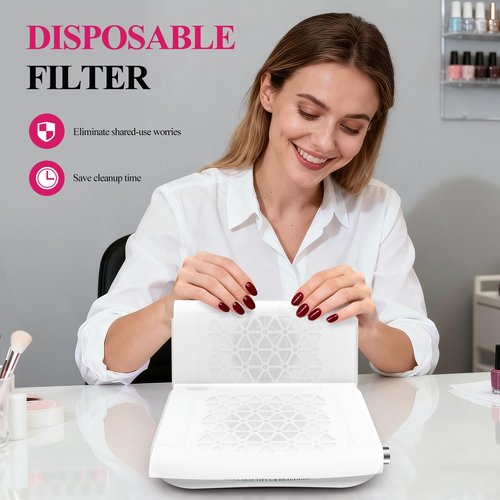 Nail Dust Collector, 14700RPM Foldable Dual-Turbo Fan with 30 Filter Papers for Acrylic Nails Salon & Home - Off White