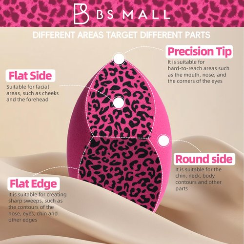 BS-MALL Dual-purpose Powder Puff & Makeup Sponge – Premium Makeup Sponge Set For Foundation, Loose Powder – Travel-friendly, Multi-purpose Portable Travel (Hot Pink Leopard print Sponge)