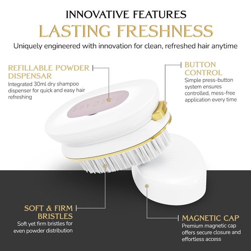 DARCASE Premium Dry Shampoo Brush Applicator - 30ml Unscented Refillable Travel Size for Effortless Haircare