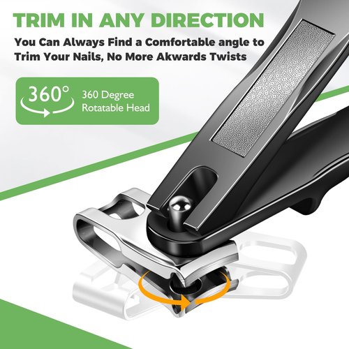 Toenail Clippers for Seniors Thick Toenails, Angled Head Large Toe Nail Clippers for Thick Nails for Men, Heavy Duty Ingrown Toenail Clippers with Wide Jaw, 360° Rotating Nail Clipper with Long Hande