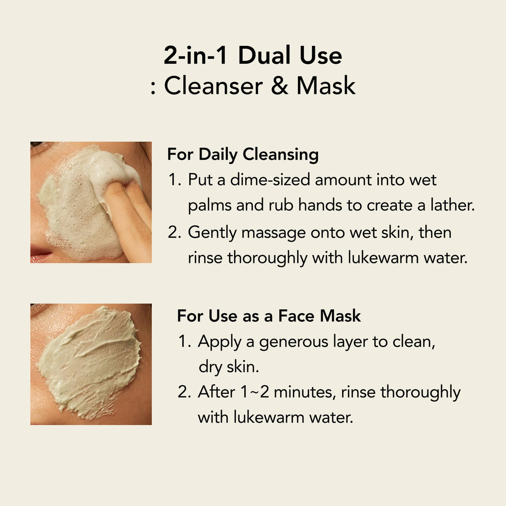 Whipped Korean Skincare Face Wash, Deep Cleansing Vegan Facial Cleanser for Oily Skin and Pore Care with Niacinamide, Hyaluronic Acid, Ceramide, Mugwort & Teatree, Doubles as a Face Mask, 4.5 oz