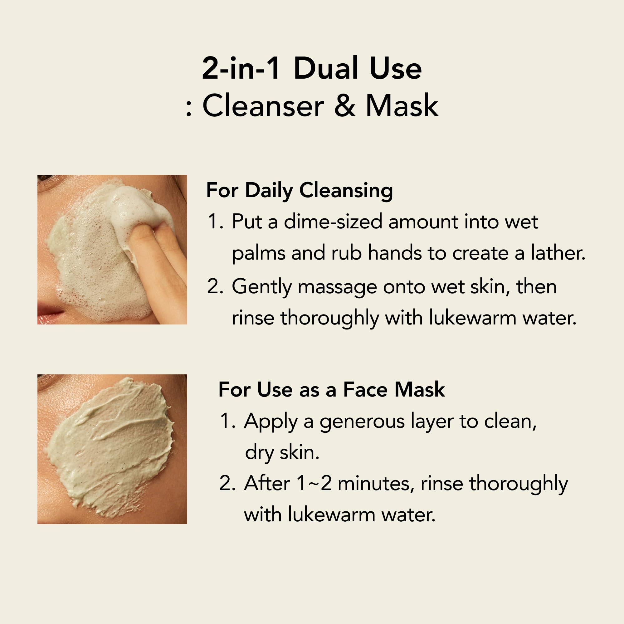 Whipped Korean Skincare Face Wash, Deep Cleansing Vegan Facial Cleanser for Oily Skin and Pore Care with Niacinamide, Hyaluronic Acid, Ceramide, Mugwort & Teatree, Doubles as a Face Mask, 4.5 oz