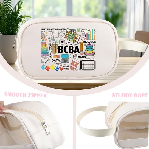 PWHAOO Board Certified Behavior Analyst Cosmetic Bag Behavior Analyst Makeup Bag BCBA Therapist Gift (HAPPY BCBA BAG)