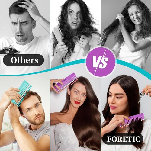 Skiennix 2-Pack Wide-Tooth Anti-Static Comb Set | 6.1-Inch Handle-Free Design for Curly & Wet Hair (Purple & Blue)