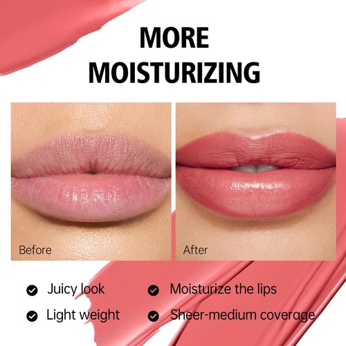 MAKI YIKA Moisture Lipstick - Hydrating Nude Pink Lip Balm for Dry Lips | Juicy Finish, MA073 Bare Soul