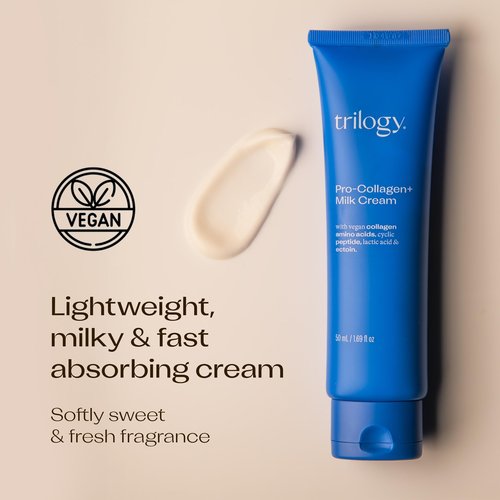 Trilogy Pro-Collagen+ Milk Cream, Lightweight, Hydrating Face Moisturizer with Vegan Collagen, Amino Acids and Peptides, 1.69 fl oz