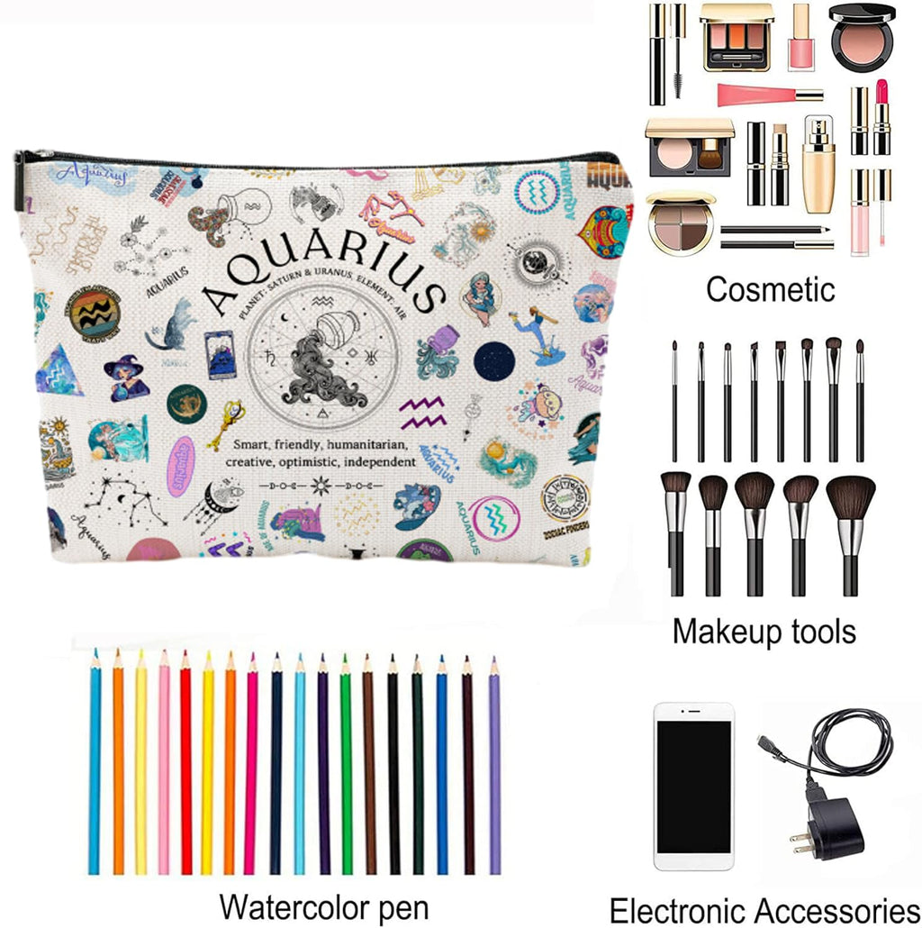 XYZONE Aquarius Gifts for Women, Aquarius Zodiac Cosmetics Bag, Travel Makeup Bags, Aquarius Birthday Gifts for Women & Astrology Lovers