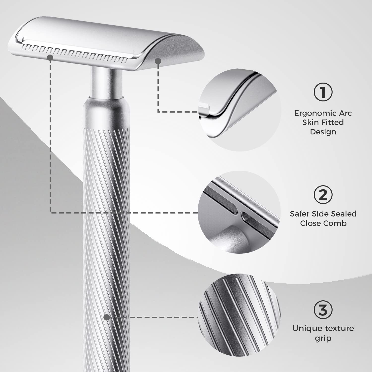 ZOMCHI Double Edge Safety Razor for Men & Women,[New Version 2.0 ] Metal Razor with 10 Double Edge Safety Razor Blades,Single Blade Razor – Noble Silver