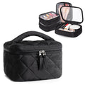 Trahzia Travel Makeup Bag with 4 Clear Cases, Large Quilted Cosmetic Organizer for Women, Puffy Storage Bag for Cosmetics, Photos or Pill Bottles, Black (Empty Bag)