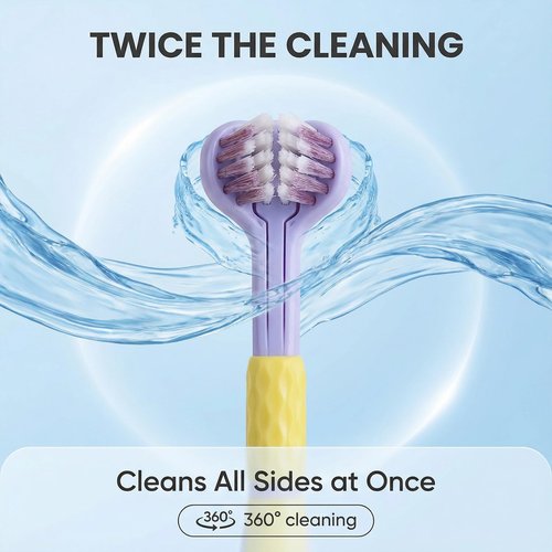 Lnncdsc Toddler Toothbrush 4 Pack, Ultra Soft Bristles Kids Toothbrush for Ages 3-12 Years, 3-Sided Design with Tongue Scraper, Non-Slip Handle,Colorful Oral Care Set for Boys & Girls. (4)