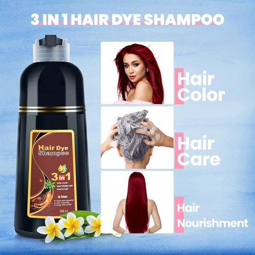 IIIMEIDU Dark Burgundy Hair Dye Shampoo - 3-in-1 Grey Coverage with Herbal Ingredients | 500ml