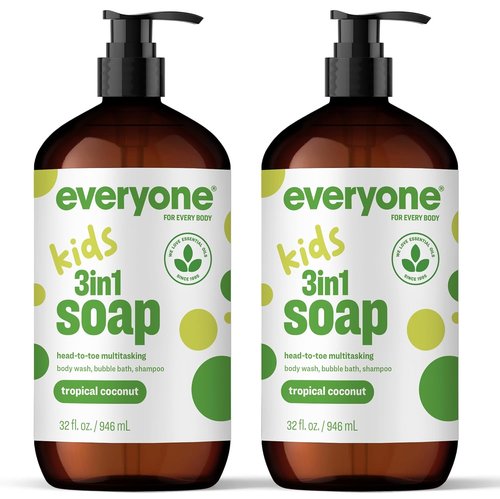 Everyone 3-in-1 Kids Soap - Tropical Coconut Body Wash, Bubble Bath & Shampoo | 32 Ounce (Pack of 2)
