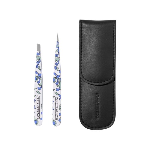 Tweezerman Paisley Petite Point and Slant Tweezer Set with Travel Case - Eyebrows for Women and Men