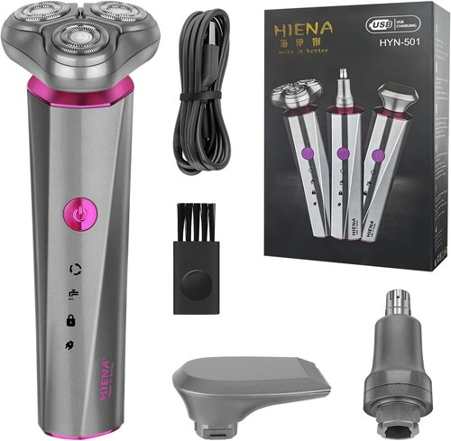 HIENA PRO Professional Beard Trimmer - 3-in-1 Cordless Grooming Tool for Men | Rechargeable Facial, Ear & Nose Clippers