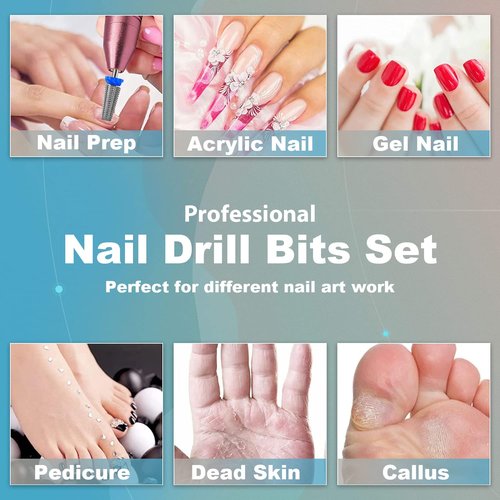 3Pcs Carbide 5 in 1 Nail Drill Bit Set- Two Way Rotate Use for Both Left and Right Handed- XF， F， M 3/32 Inches Brocas Para Drill Nails for Acrylic Nail Gel Fast Remove