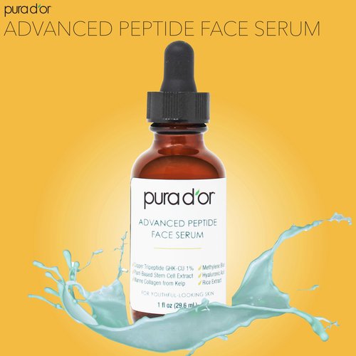 PURA D'OR Advanced Peptide Face Serum – Copper Tripeptide, Plant-Based Stem Cell Extract, Marine Collagen from Kelp, Hyaluronic Acid & Methylene Blue – Anti-Aging Serum for Youthful-Looking Skin, 1 Oz