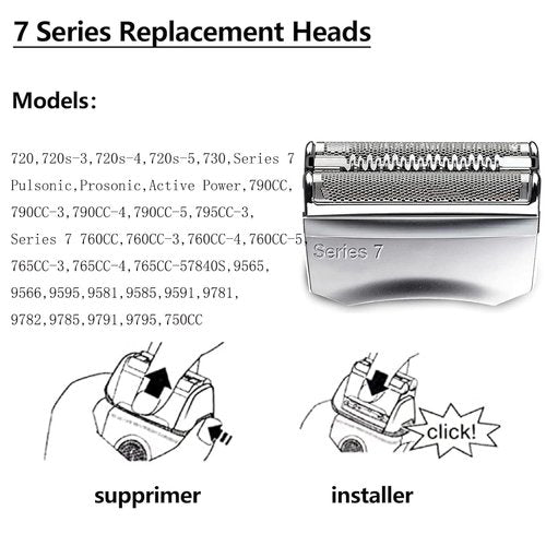 Braun Series 7 70S Replacement Shaver Heads - Compatible Foil & Cutter for Electric Razors | Fits Models 720cc, 730cc, 735s, 750cc, 760cc, 790cc