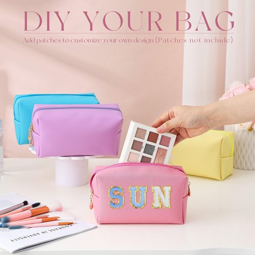 Cunno 20 Pcs Preppy Makeup Bags PU Leather Cosmetic Pouch with Zipper Waterproof Make up Bags Toiletry Beauty Container for Women Bridal Shower Favors End of the Year Teacher Gifts(Multicolor)