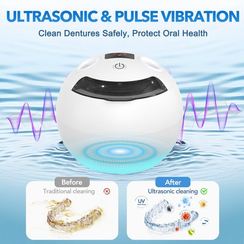 SAYCLO Dental Ultrasonic Retainer Cleaner - 48kHz Dental Cleaning Pod for Denture, Braces, Mouth Guard, Toothbrush Heads, Jewelry, 4 Modes Retainer Cleaner Machine with Digital Timer & 200ML,White