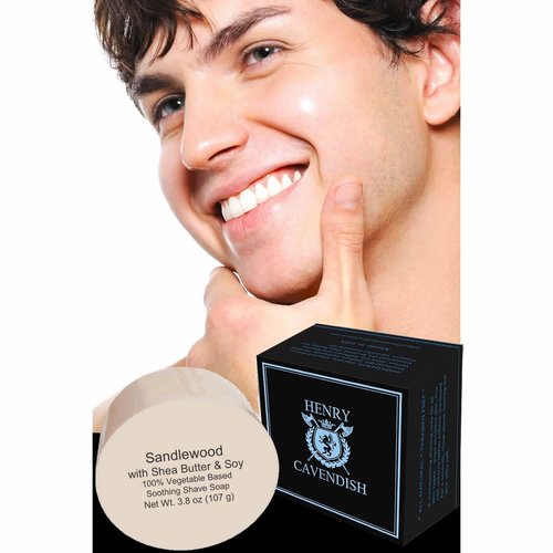 Henry Cavendish Sandalwood Shave Soap for Men & Women - Premium Quality, All Natural, moisturizing Shaving Puck made with Shea Butter & Coconut Oil for a Smooth Comfortable Shave. 4 Oz Puck Refill