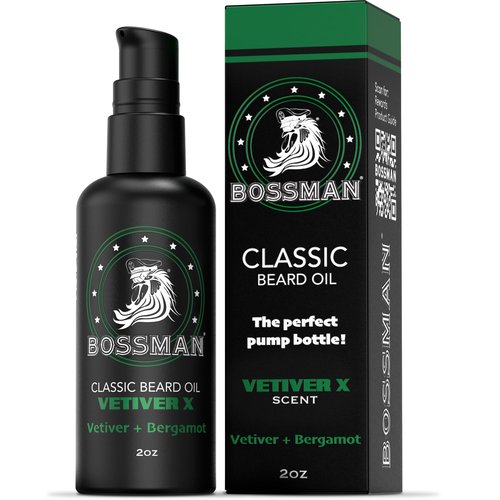 Bossman Organic Mustache & Beard Oil for Men, 2 oz – Natural Beard Moisturizer with Jojoba, Argan & Avocado Oils (Vetiver X Scent)