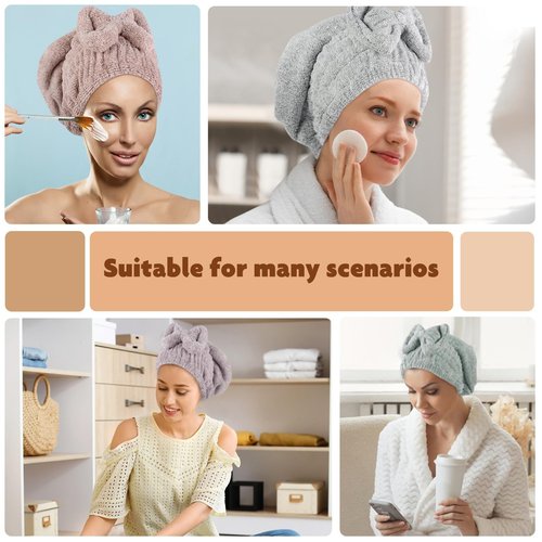 SUNLAND Large Microfiber Hair Drying Caps with Bow knot Fast Drying Shower Cap Soft and Absorbent hairWrap Hair Turban Bath Caps for Curly Thick and wet Hair 11 X 13.4 inch 2 Pack Purple