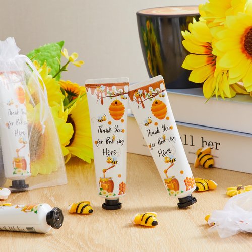 Swiffen 48 Sets Honey Hand Cream Gifts Bulk Baby Shower Favors for Guest a Little Honey Is on The Way Thank You for Bee-ing Here Travel Size Lotion with Organza Bags