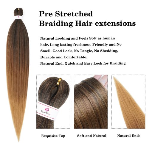 Beyond Beauty Braiding Hair pre stretched, Braids Synthetic Fiber Ombre Yaki Texture, Natural Easy Twist Braids Crochet Hair Hot Water Setting hair extensions