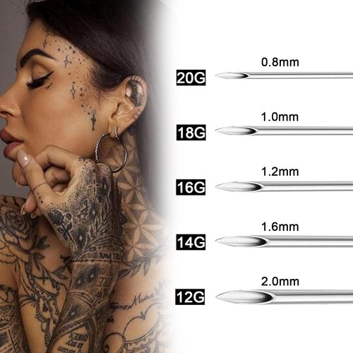 Anghie 100pcs Professional Piercing Needles 12G 14G 16G 18G 20G Mixed Hollow Needles for Body, Ear, Nose, Navel, Lip, Nipple Piercing Kits(100pcs)