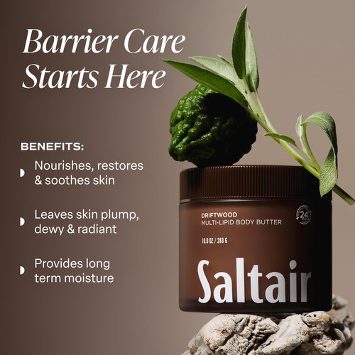 Saltair Multi-Lipid Body Butter - 24-Hour Hydrating Moisture for Soft Skin & Barrier Support - 10oz Driftwood
