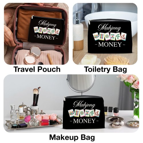 NGAEAK Mahjong Themed Makeup Bag Mahjong Gifts Cosmetic Bag for Women Girl Zipper Makeup Pouch