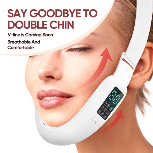 Ceymodir Intelligent Electric Double Chin and V-Shaped Face Machine with 8 Modes & 15 Adjustable Intensities - Women's V-Face Device - White