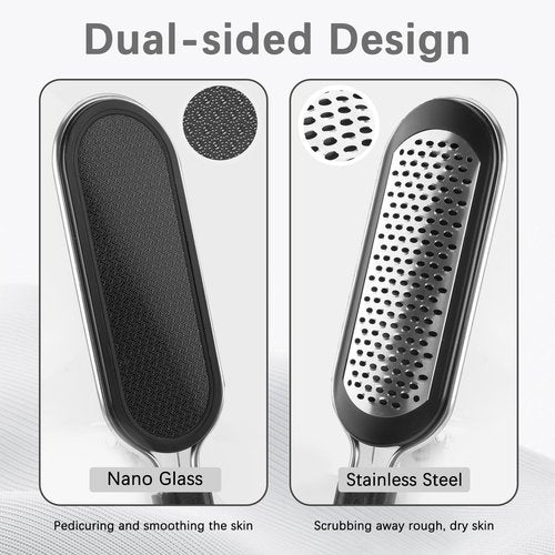 FREATECH Nano Glass & Stainless Steel Foot File 2-in-1 Foot Rasp for Callus Remover, Professional Pedicure Tool for Hard Cracked Dead Heel Skin, Smooth Exfoliating Heel Care for Home Spa Shower