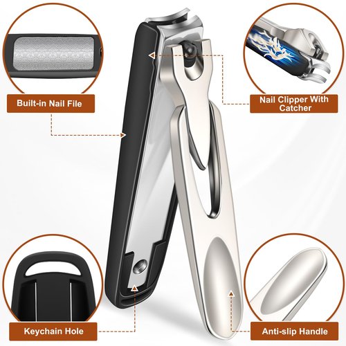 Toenail Clippers for Thick Toenails for Seniors, Ingrown Slant Toe Nail Clippers with Long Handle & Wide Opening, Large Heavy Duty Nail Clippers for Men with Catcher Nail Cutter Gifts for Men Women