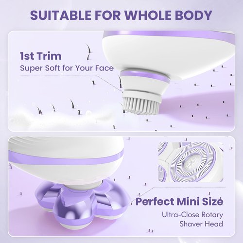 Electric Razors for Women - Upgraded Electric Shaver for Women with Magnetic Heads, Rotary Hair Remover Kit for Legs Bikini Face, Lady Trimmer for Sensitive Skin, Detachable and Waterproof, Grape