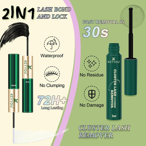 KEYYOU LASH Extension Kit 144Pcs Angel Lash Clusters Kit Thick Eyelash Extension Kit with Glue and Seal,Tweezers,Remover for DIY lash extension kit at Home（Kit-Angel A02-D-8-18MIX）
