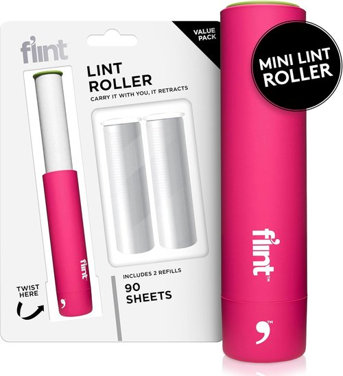 Flint Classic Mini Lint Roller - Retractable Design with 90 Extra Sticky Sheets | Portable Pet Hair Remover