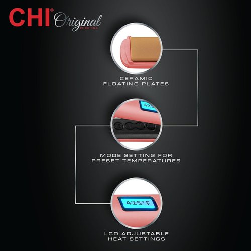 CHI Original Flat Iron Hair Straightener - Ceramic Floating Plates for Smooth Finish | 1.25" Prosecco Please