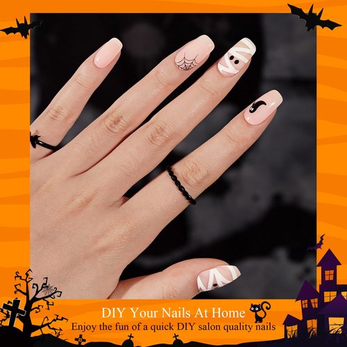 Nelikoo Halloween Semi Cured Gel Nail Strips, 20 pcs Gel Stikers, Wraps, Salon-Quality, 2 Weeks Long Lasting 605