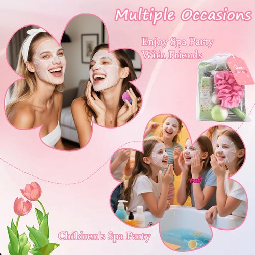 Jutqut 120PCS Spa Party Supplies for Girls, Include Facial Masks, Lip Mask, Under Eye Patches, Lip Balm, Foot Bath Bombs, Hand Cream, Compressed Towel, Hair Band, Sleepover Party Supplies for Girls