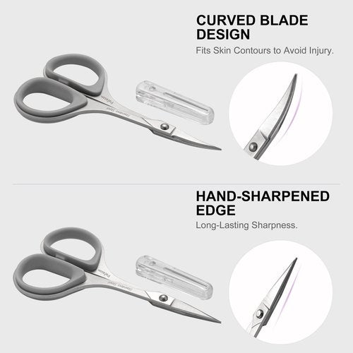PAFASON High Precision Manicure Scissor Set, 2 PC Multi-Purpose Curved and Straight Cuticle Beauty Grooming Tool for Eyelash, Eyebrow Nail Dry Skin,Stainless Steel, Safety Cases